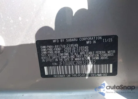 2024 Subaru Impreza Base 5-Door из США, поврежденный, VIN JF1GUABC2R8321932